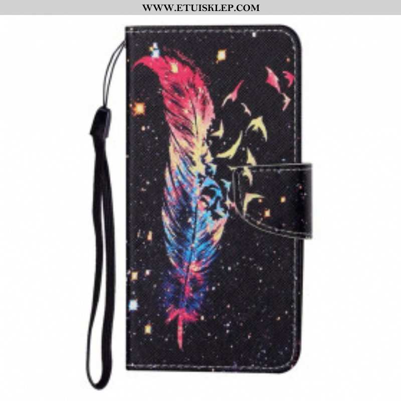 Etui Folio do Samsung Galaxy M12 / A12 z Łańcuch Kolorowe Piórko Z Paskiem